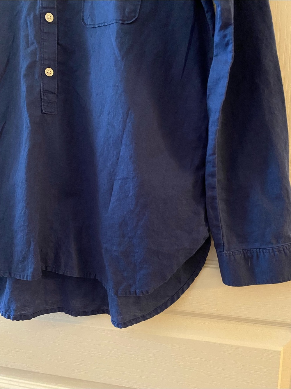 LOFT Cotton-Linen Blend 1/2 Button Down Collared Blouse in Blue - S - Picture 7 of 10
